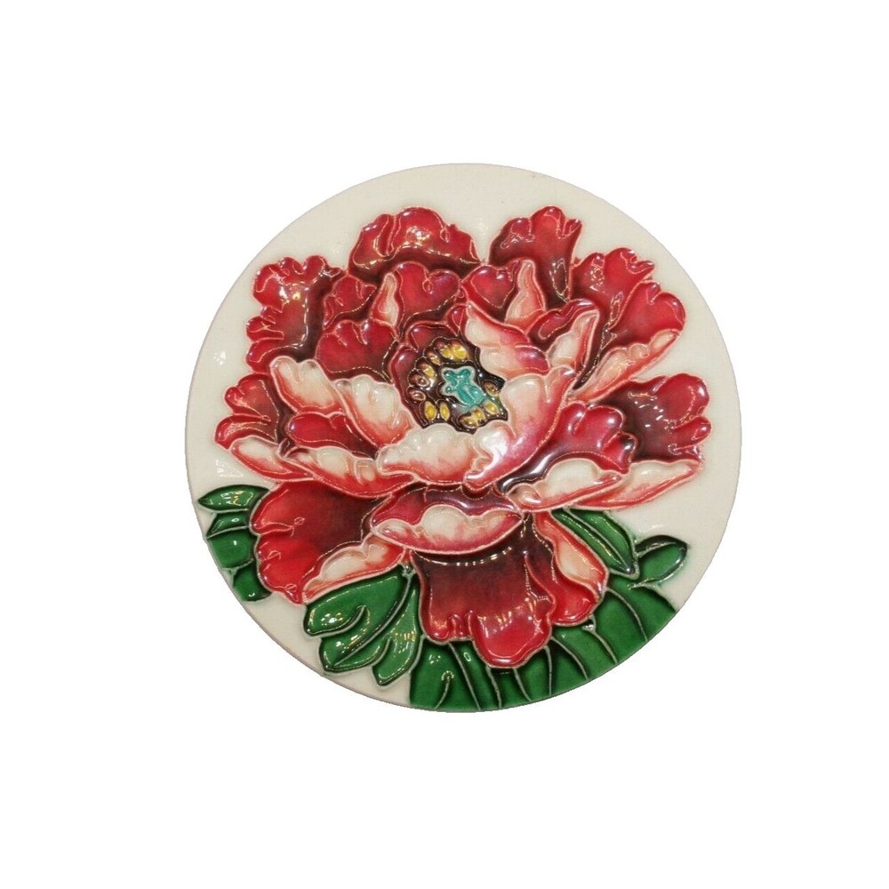 Christmas Poinsettia Trivet Hot Plate Wall Art? Ceramic Felt Back 6 inches
